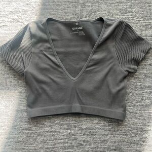 Garage Gray Ribbed V-Neck Crop Top